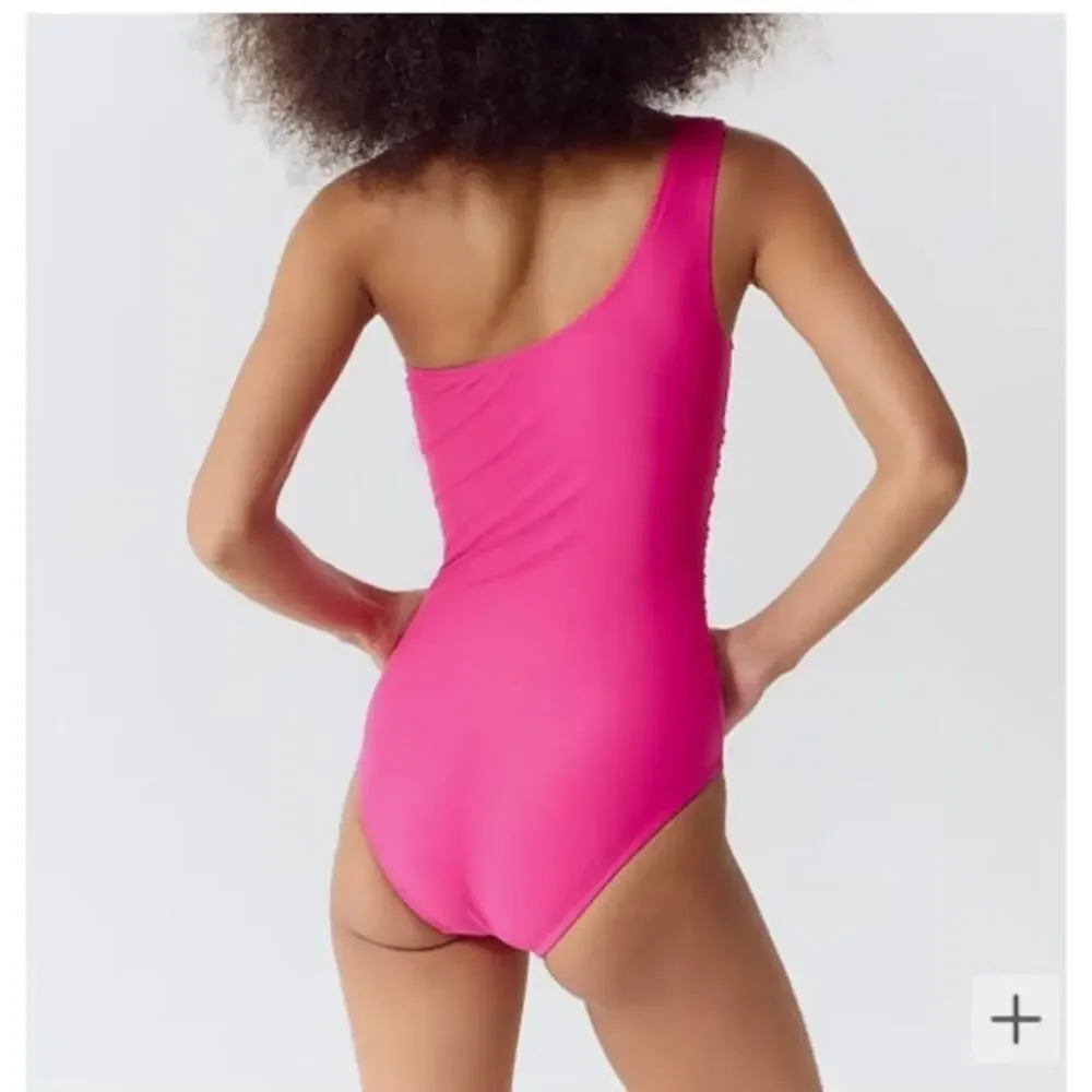 New NWOT‎ J. Crew Sleek Ruched One-Shoulder One-Piece Swimsuit Pink Size 16